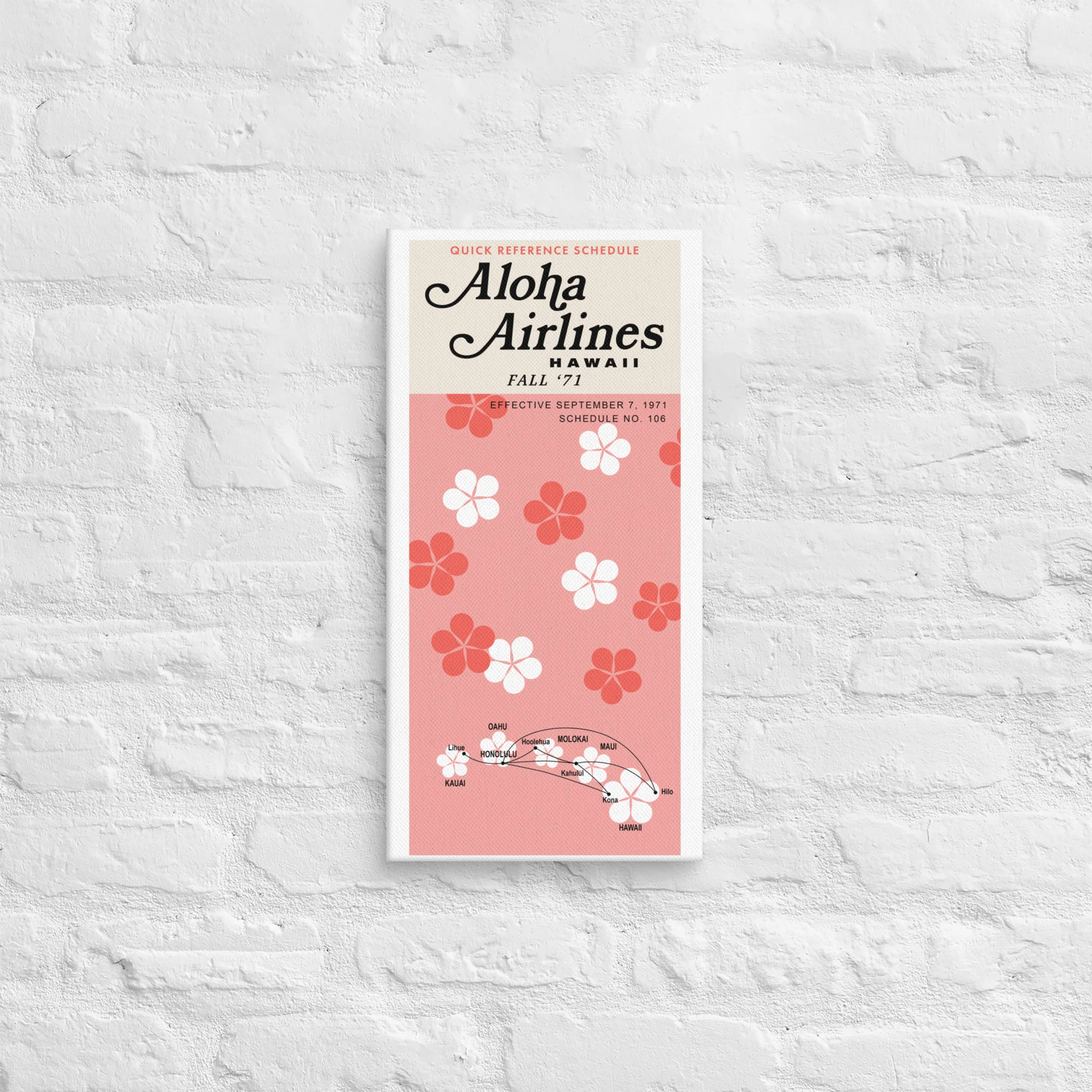 Aloha Airlines September 1971 Airline Map Canvas
