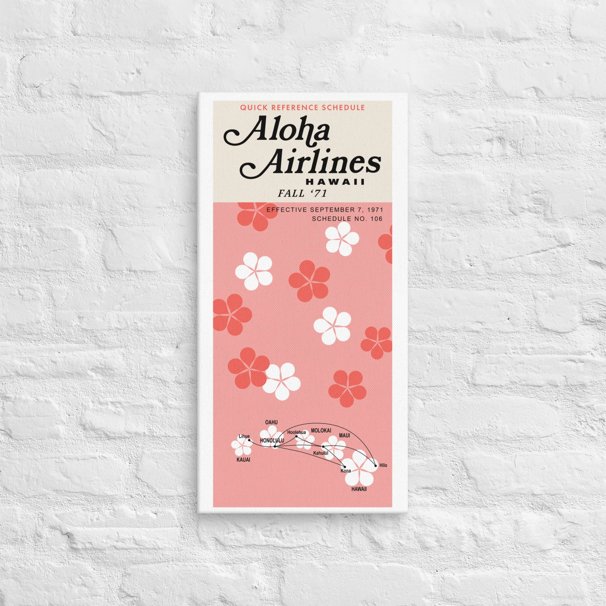 Aloha Airlines September 1971 Airline Map Canvas - Image 2
