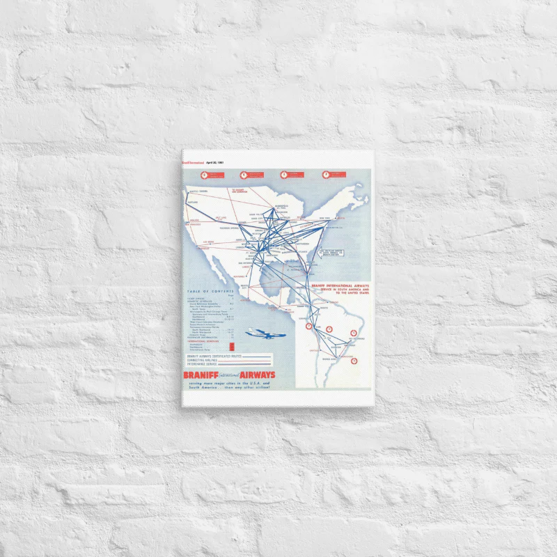 Braniff Airways April 1961 Airline Map Canvas - Image 2